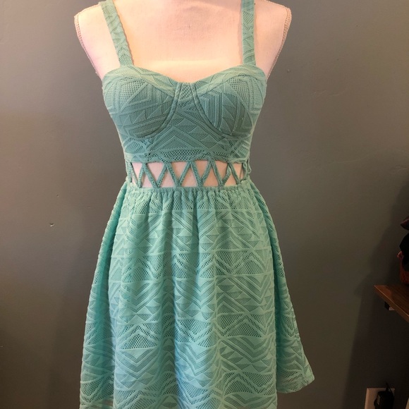 Teal Blue Cut Out Strap Homecoming Dress Small - Picture 1 of 2